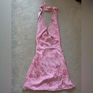 Pink Embellished Halter Mini Dress